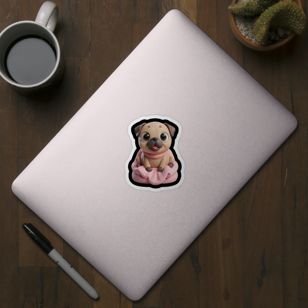 Adorable Fat Pug Puppy in Pink - Cute Cartoon Dog Art by IamActiveDog